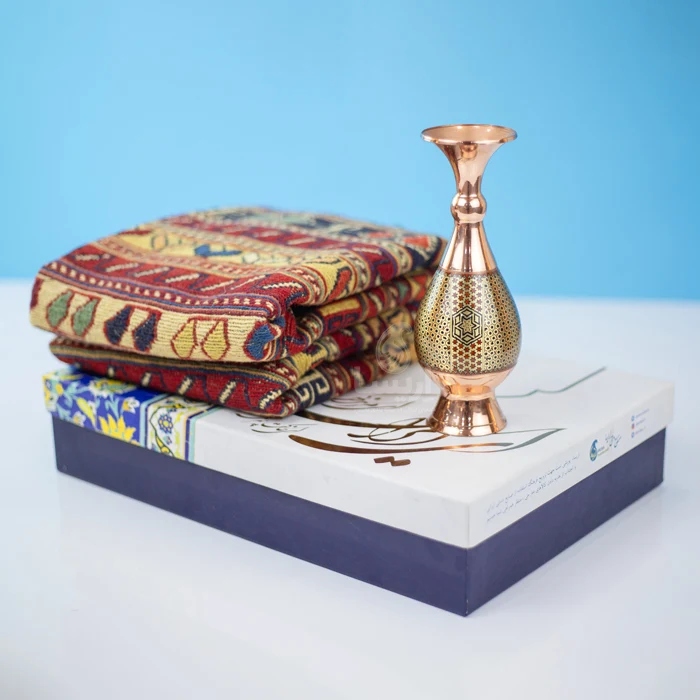 ست هدبه گلدان مس و خاتم سایز 20 و گلیم